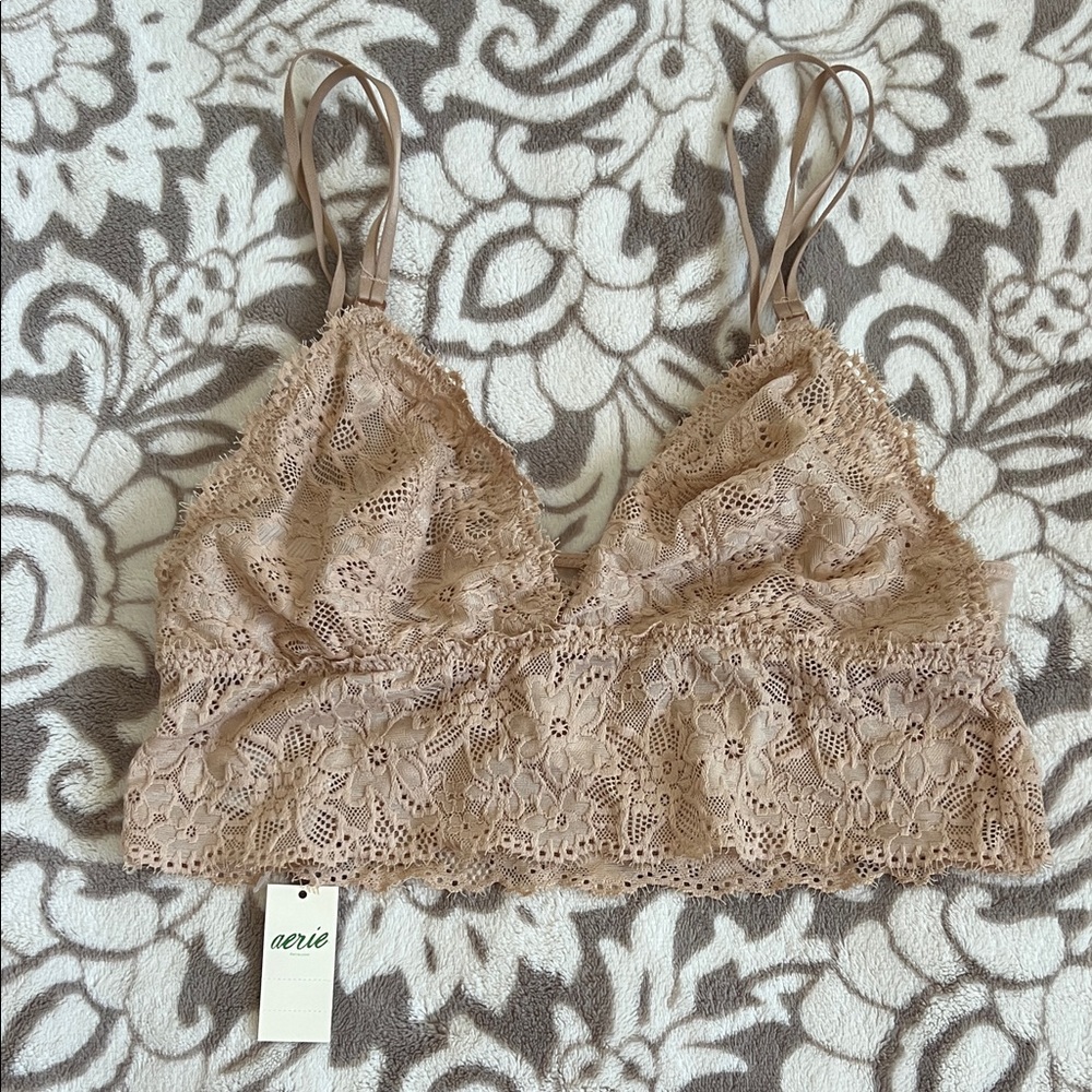 Aerie Floral Lace Bralette in Tan
